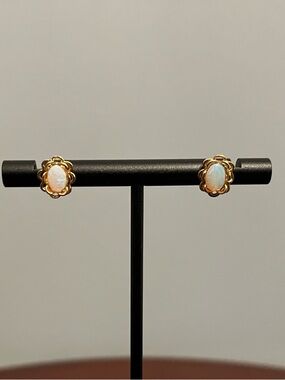 Opal Stud Pierced Earrings in Gold Tone Setting